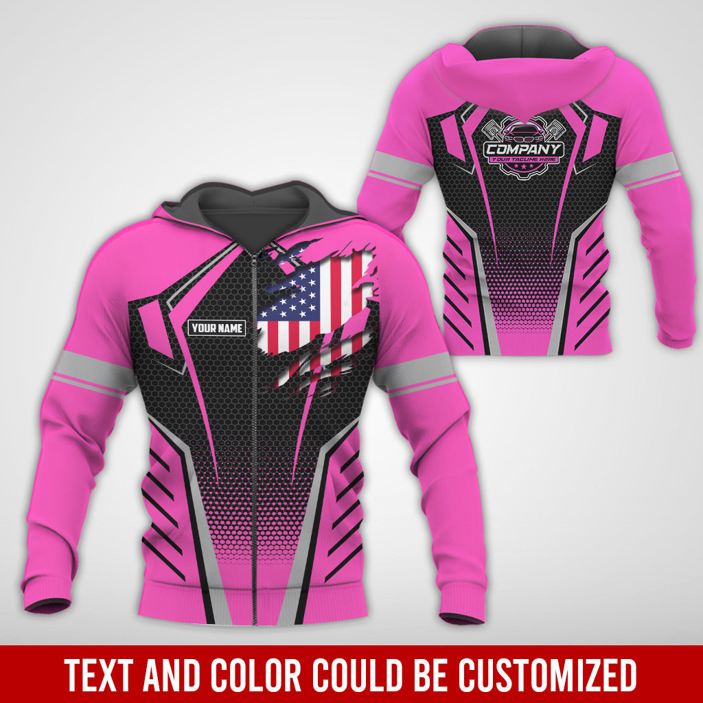 Custom Mechanic Shirt with Name, Pink Garage Uniform, Gift for Car Guys & Technicians, Comfortable Daily Fit, Perfect Garage Apparel