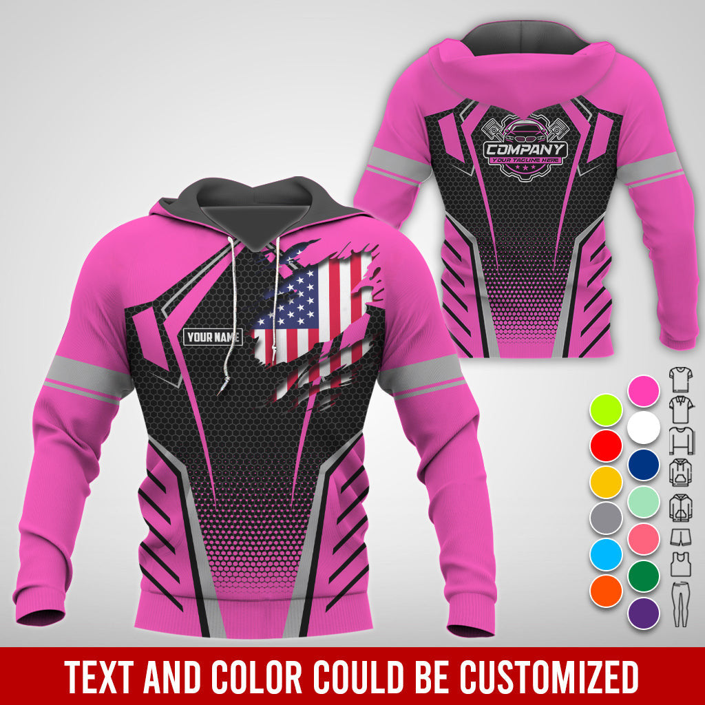 Custom Mechanic Shirt with Name, Pink Garage Uniform, Gift for Car Guys & Technicians, Comfortable Daily Fit, Perfect Garage Apparel