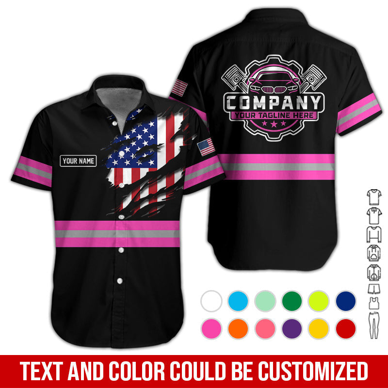 Personalized Auto Technician Shirt in Pink, Custom Name Printed, Gift for Boyfriend, Husband, or Dad Who Loves Working on Cars