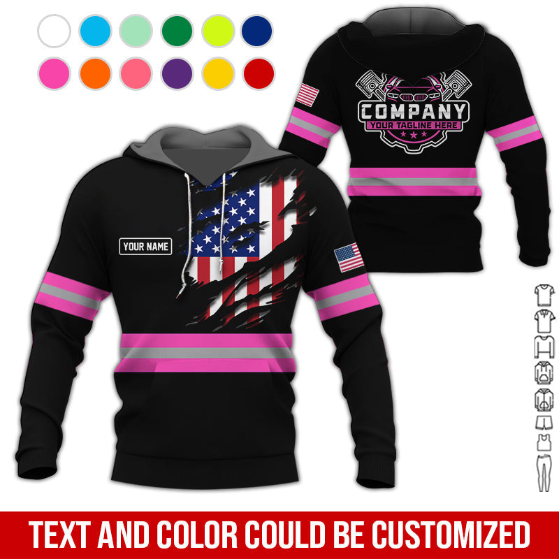 Personalized Auto Technician Shirt in Pink, Custom Name Printed, Gift for Boyfriend, Husband, or Dad Who Loves Working on Cars