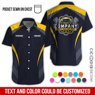 Custom Name Mechanic Shirt, Unisex Yellow Crew Shirt for Automotive Workers, Perfect Gift for Him, 3D Printed Pocket Shirt