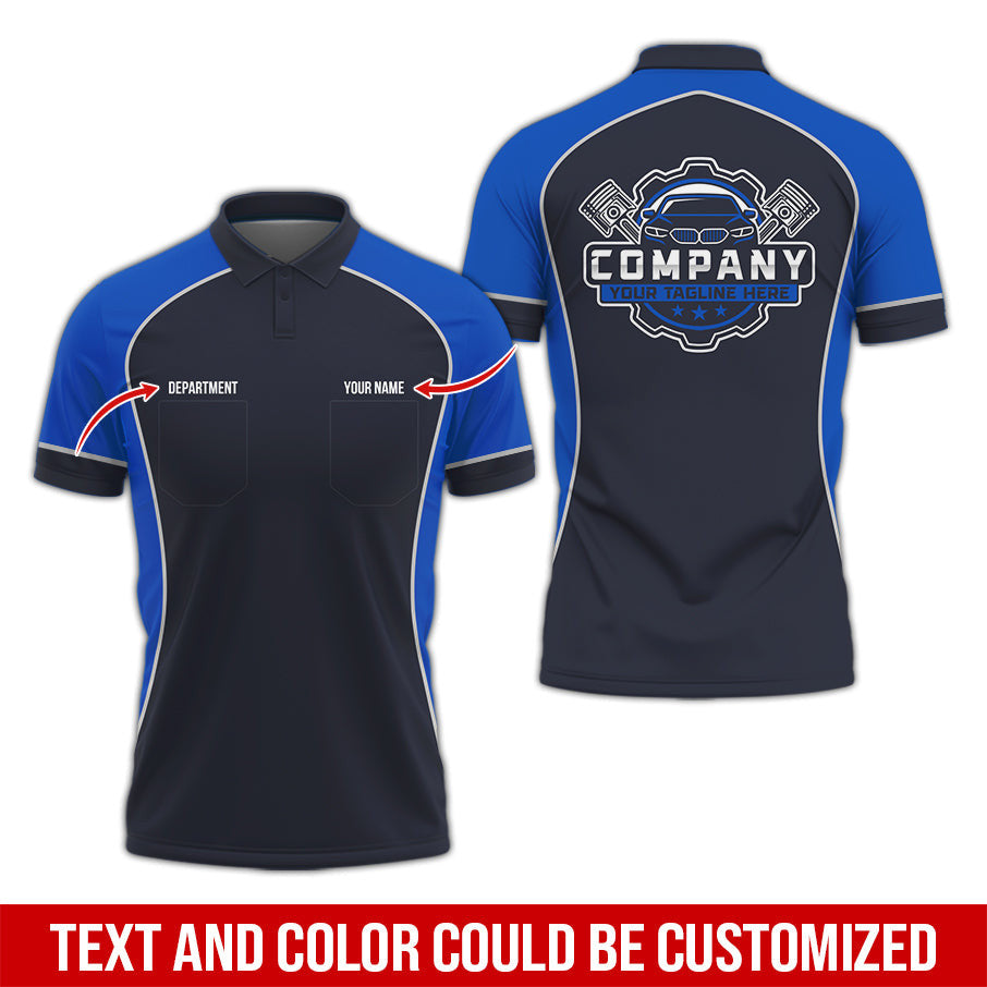 Custom Name Mechanic Shirt for Men, Personalized Garage Workwear Print, Great Gift for Auto Techs, Navy Mechanic T-Shirt