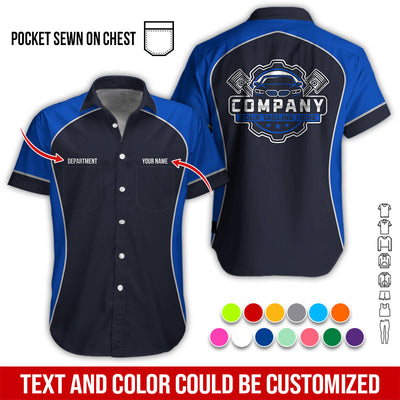 Custom Name Mechanic Shirt for Men, Personalized Garage Workwear Print, Great Gift for Auto Techs, Navy Mechanic T-Shirt