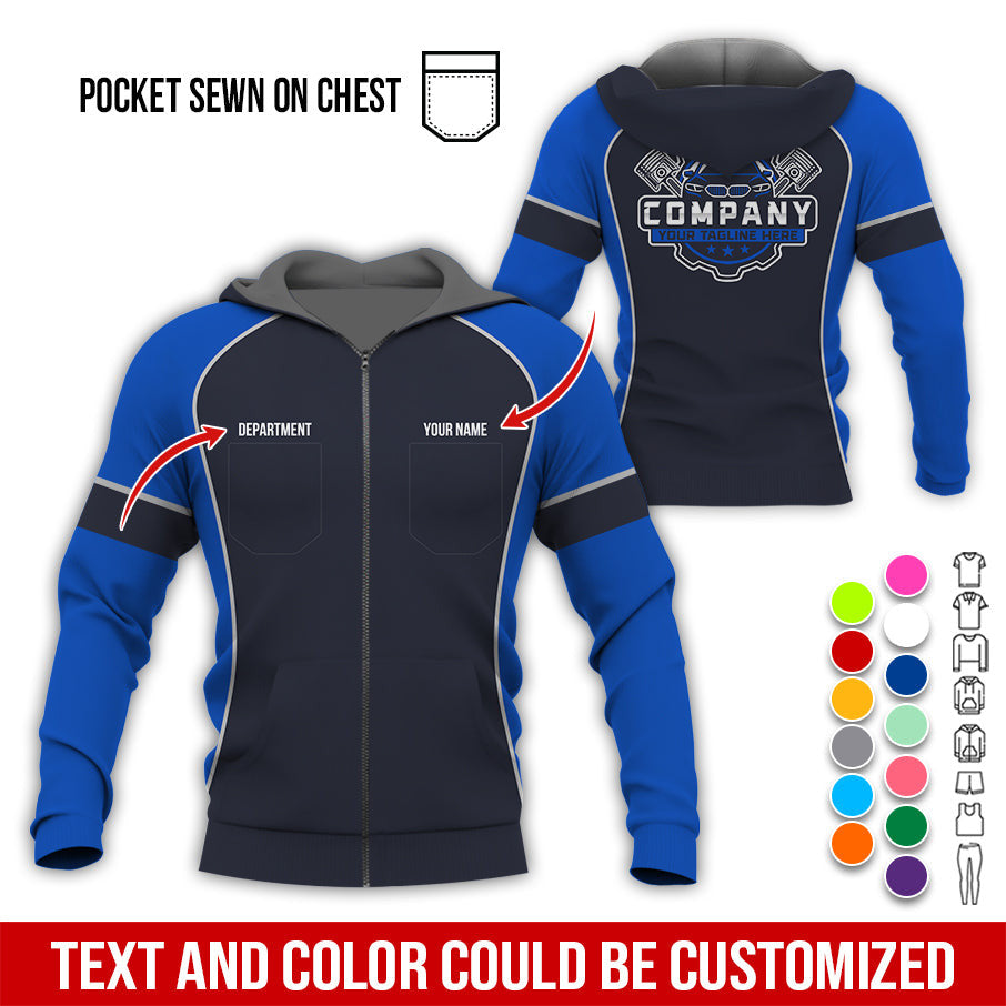 Custom Name Mechanic Shirt for Men, Personalized Garage Workwear Print, Great Gift for Auto Techs, Navy Mechanic T-Shirt