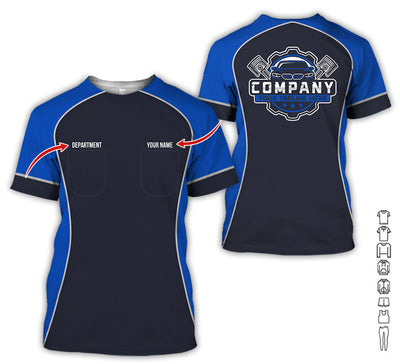 Custom Name Mechanic Shirt for Men, Personalized Garage Workwear Print, Great Gift for Auto Techs, Navy Mechanic T-Shirt