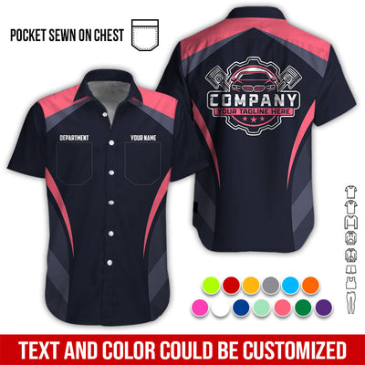 Custom Name Mechanic Shirt, Unisex Neon Pink Crew Shirt for Automotive Workers, Perfect Gift for Him, 3D Printed Pocket Shirt