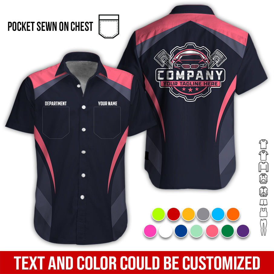 Custom Name Mechanic Shirt, Unisex Neon Pink Crew Shirt for Automotive Workers, Perfect Gift for Him, 3D Printed Pocket Shirt