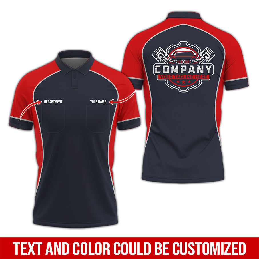 Custom Name Mechanic Shirt for Men, Personalized Garage Workwear Print, Great Gift for Auto Techs, Red Mechanic T-Shirt