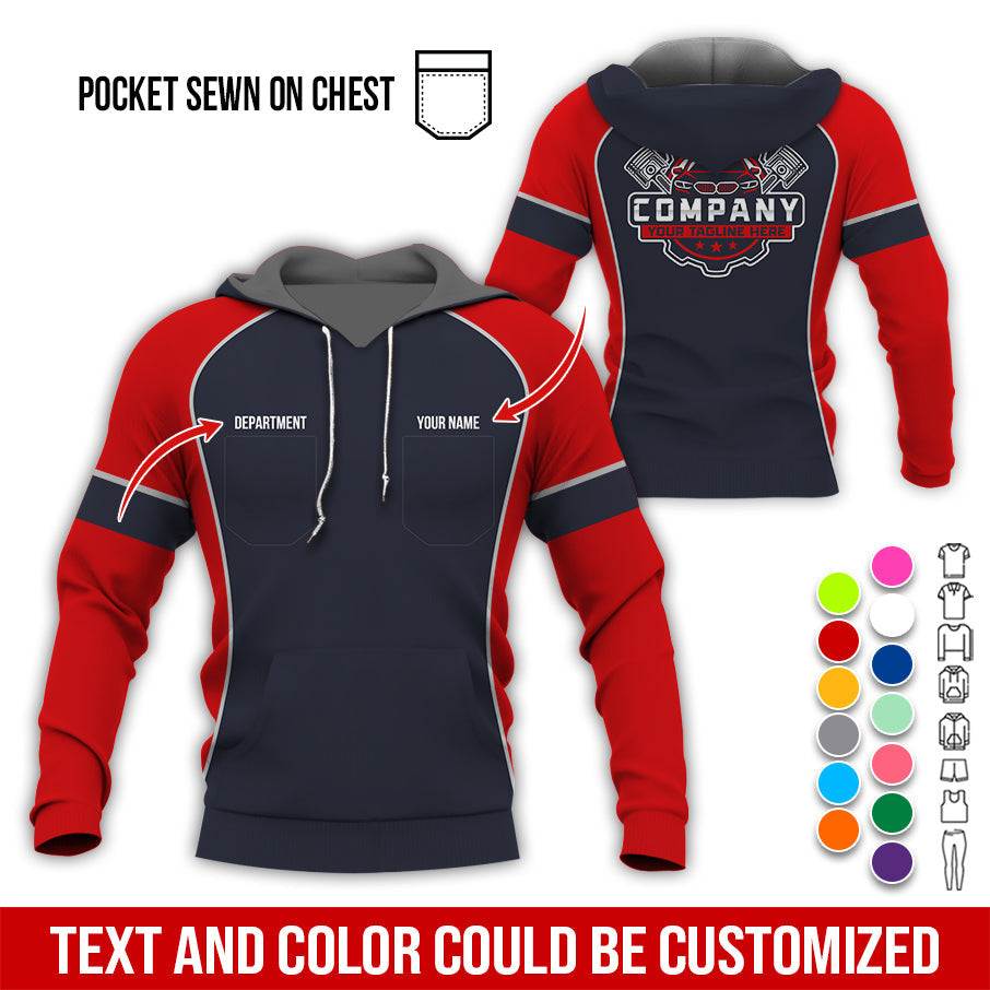 Custom Name Mechanic Shirt for Men, Personalized Garage Workwear Print, Great Gift for Auto Techs, Red Mechanic T-Shirt