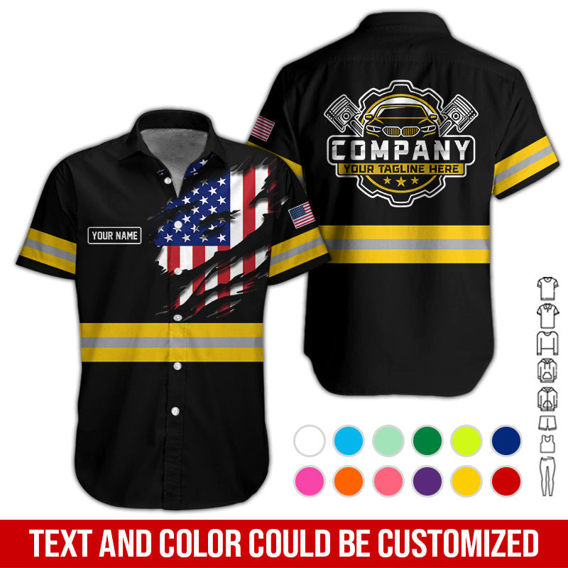 Personalized Auto Technician Shirt in Yellow, Custom Name Printed, Gift for Boyfriend, Husband, or Dad Who Loves Working on Cars