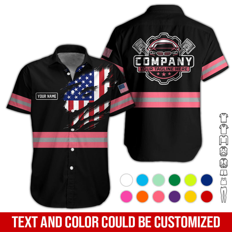 Personalized Auto Technician Shirt in Neon Pink, Custom Name Printed, Gift for Boyfriend, Husband, or Dad Who Loves Working on Cars