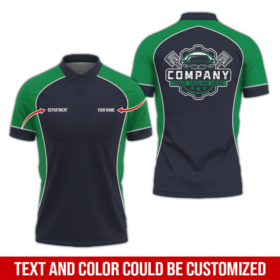Custom Name Mechanic Shirt for Men, Personalized Garage Workwear Print, Great Gift for Auto Techs, Green Mechanic T-Shirt