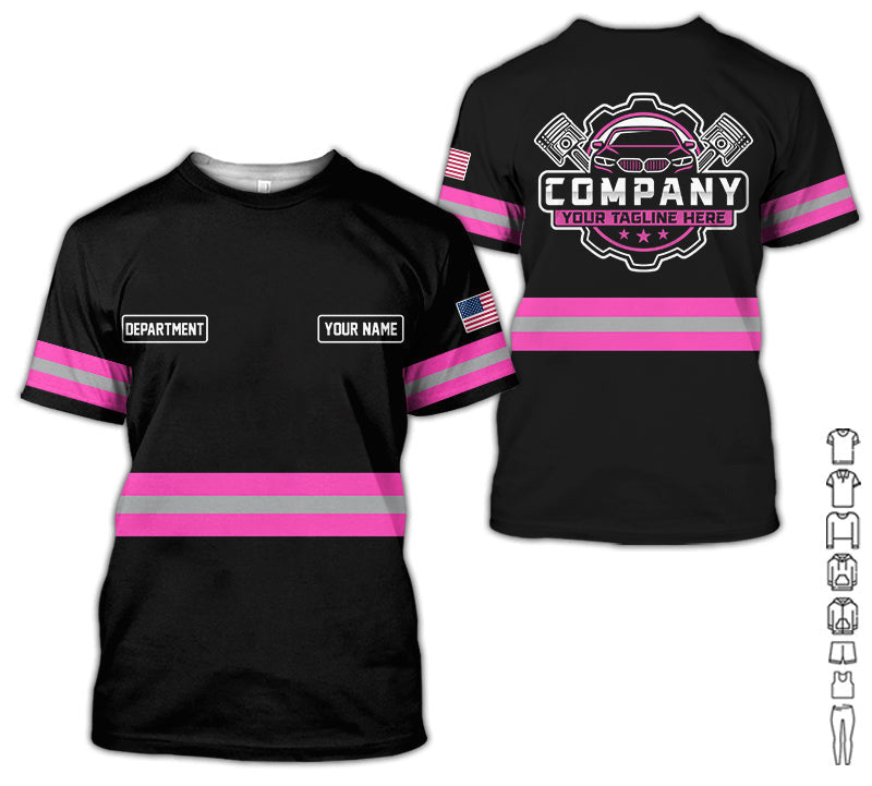 Custom Mechanic Shirt, Gift for Car Lovers, Husband, or Boyfriend, Unisex Fit for Men and Women, Classic Pink Shirt