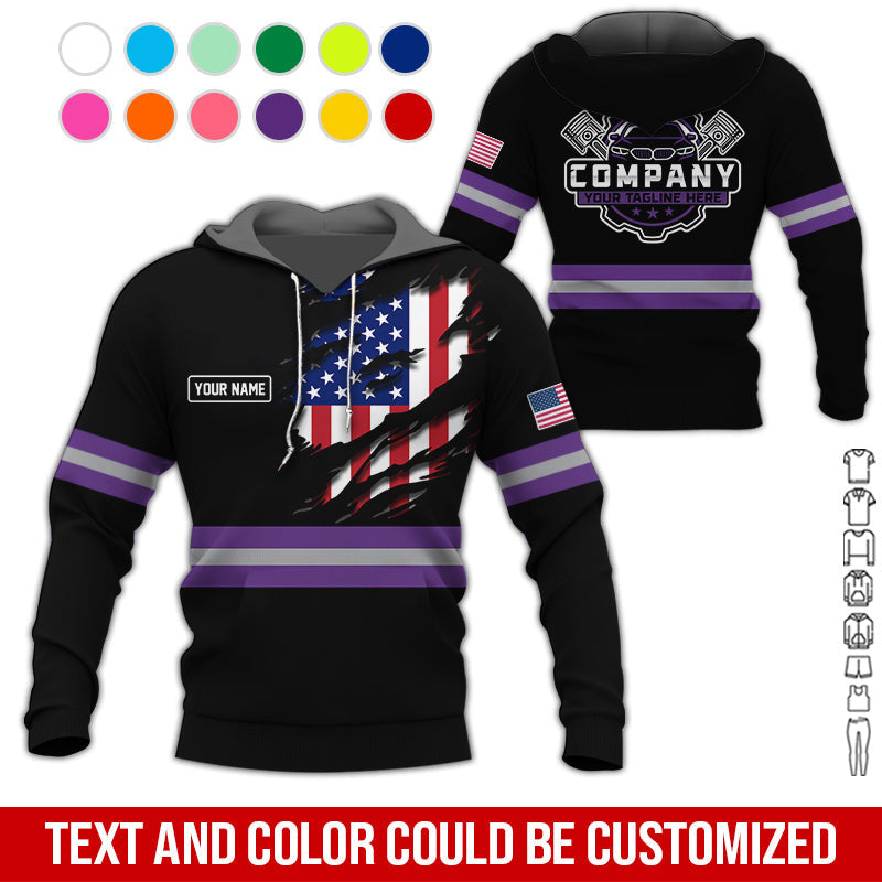 Personalized Auto Technician Shirt in Purple, Custom Name Printed, Gift for Boyfriend, Husband, or Dad Who Loves Working on Cars