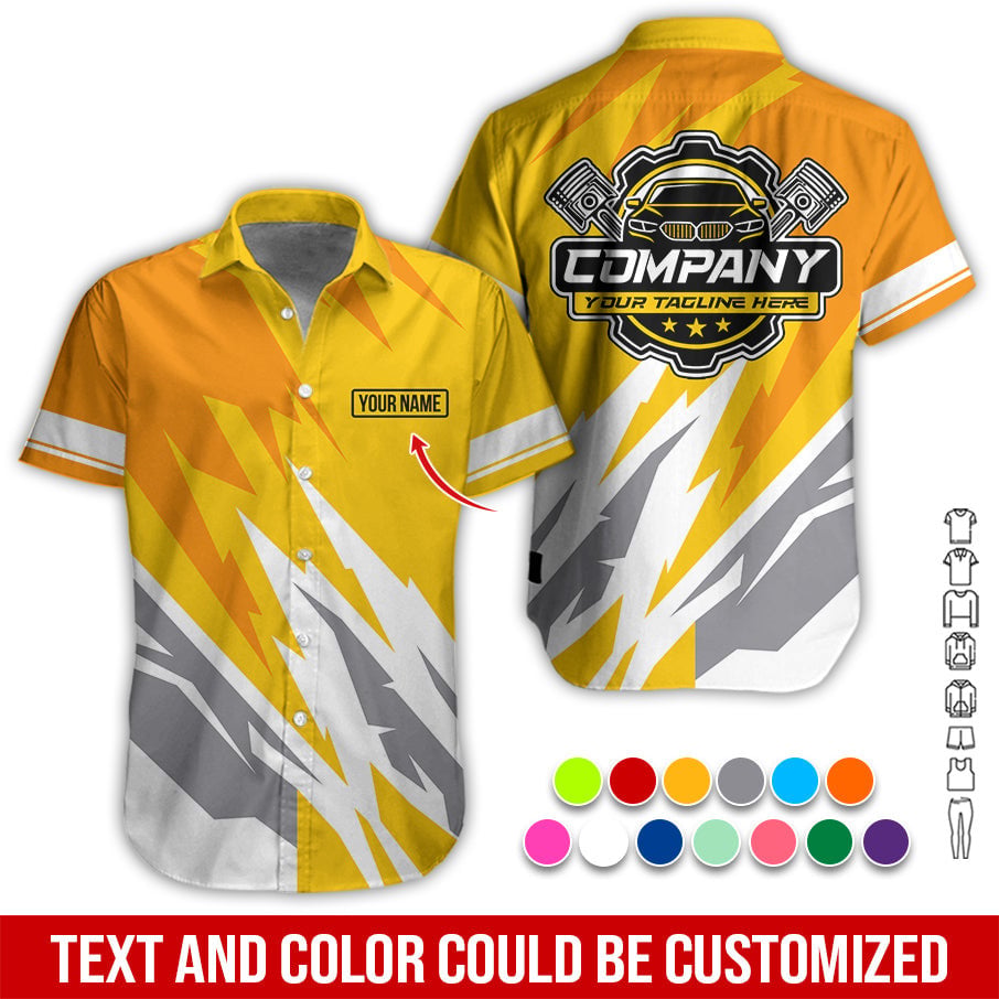 Custom Printed Mechanic Shirt, Great Gift for Husband, Yellow Color, Comfortable Daily Fit, Size S to 5XL