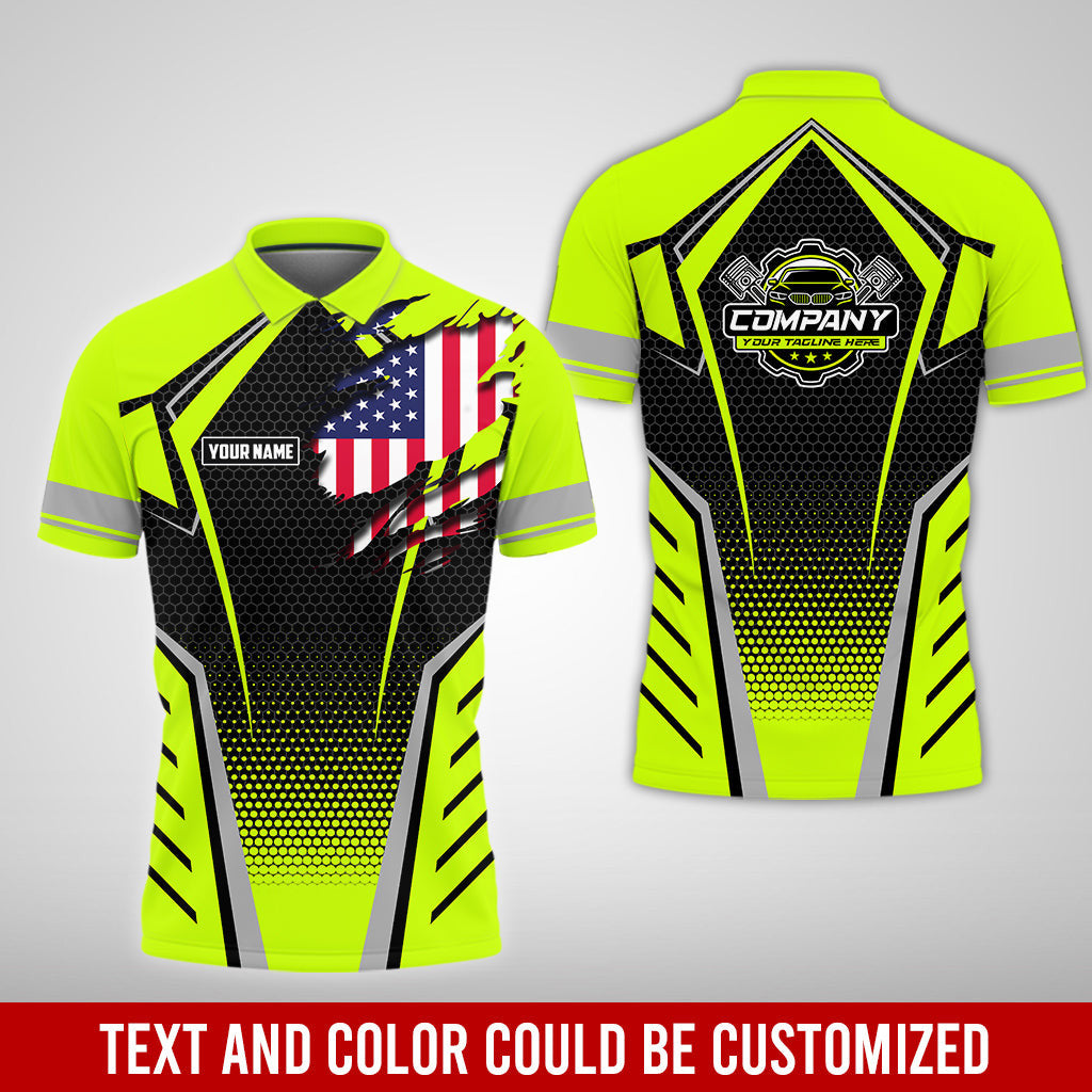 Custom Mechanic Shirt with Name, Yellow Green Garage Uniform, Gift for Car Guys & Technicians, Comfortable Daily Fit, Perfect Garage Apparel
