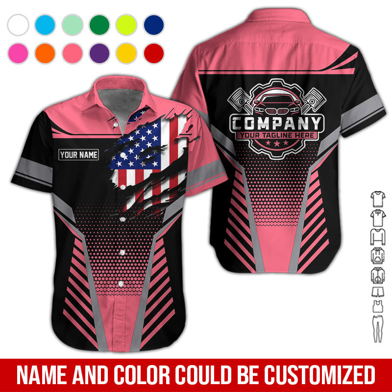 Personalized Work Shirt for Mechanics, Perfect Gift for Car Guys, Diesel Techs, and Shop Crews, Neon Pink Color, Work-Ready Fit
