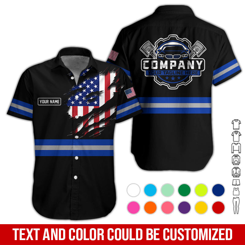 Personalized Auto Technician Shirt in Navy, Custom Name Printed, Gift for Boyfriend, Husband, or Dad Who Loves Working on Cars