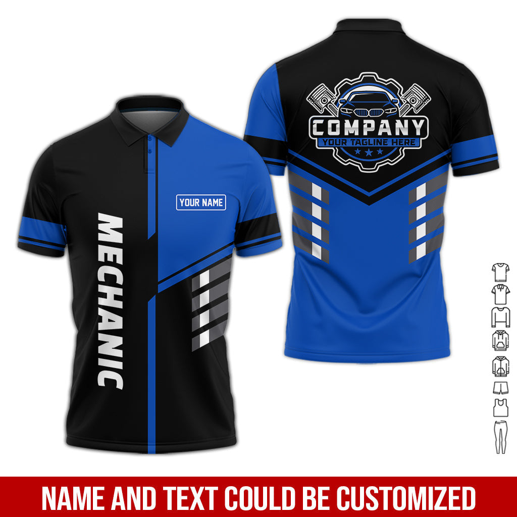 Personalized Work Shirt for Mechanics, Navy 3D Printed Uniform for Men, Perfect Gift for Car Lovers and Garage Workers