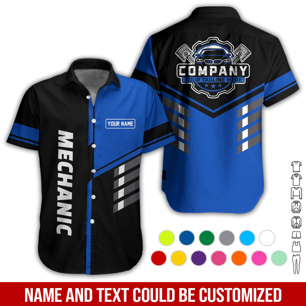 Personalized Work Shirt for Mechanics, Navy 3D Printed Uniform for Men, Perfect Gift for Car Lovers and Garage Workers