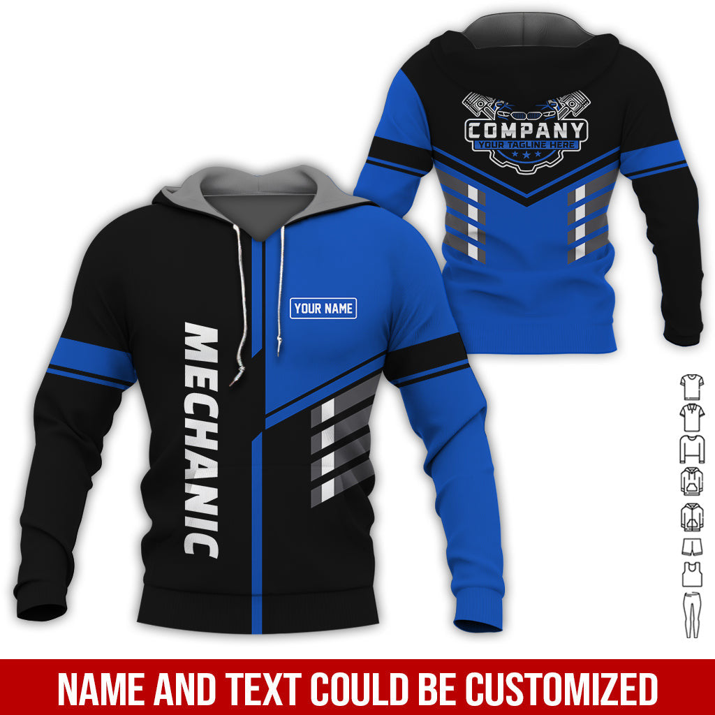 Personalized Work Shirt for Mechanics, Navy 3D Printed Uniform for Men, Perfect Gift for Car Lovers and Garage Workers