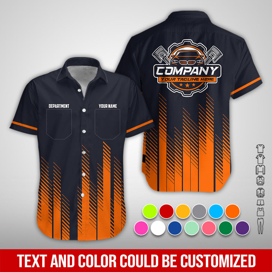 Personalized Mechanic Shirt in Orange, 3D Printed Pocket Mechanic Shirt, Custom Name Work Shirt for Car Repair Technicians, Great Gift for Men
