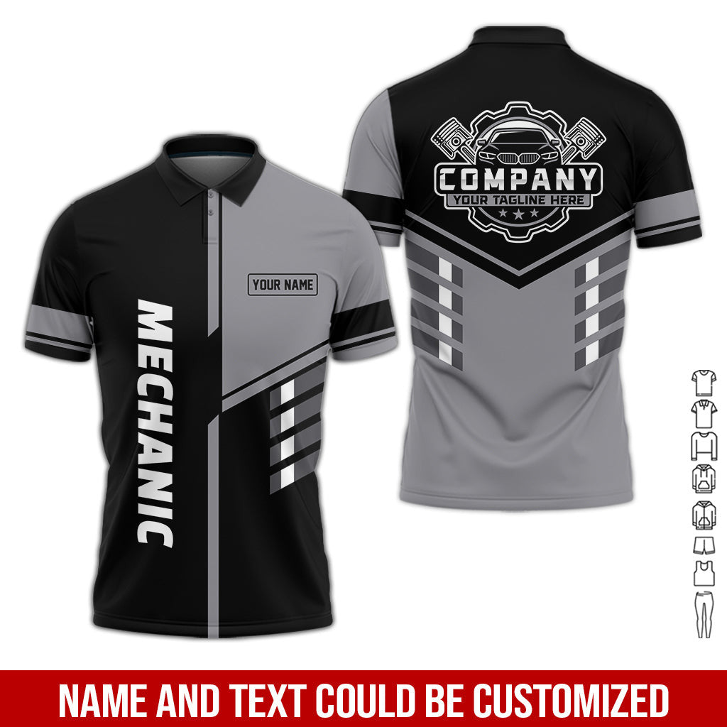 Personalized Work Shirt for Mechanics, Grey 3D Printed Uniform for Men, Perfect Gift for Car Lovers and Garage Workers