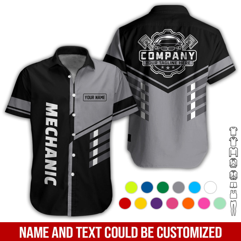 Personalized Work Shirt for Mechanics, Grey 3D Printed Uniform for Men, Perfect Gift for Car Lovers and Garage Workers