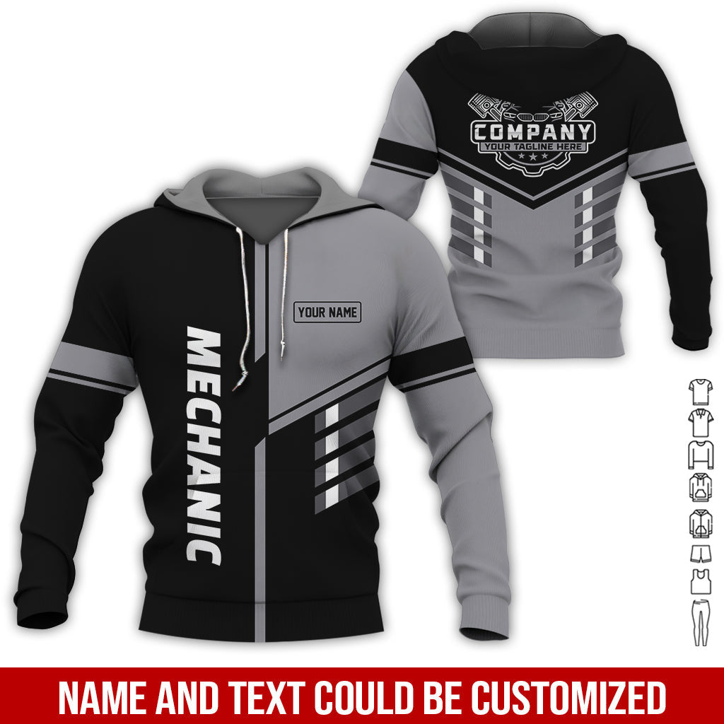 Personalized Work Shirt for Mechanics, Grey 3D Printed Uniform for Men, Perfect Gift for Car Lovers and Garage Workers