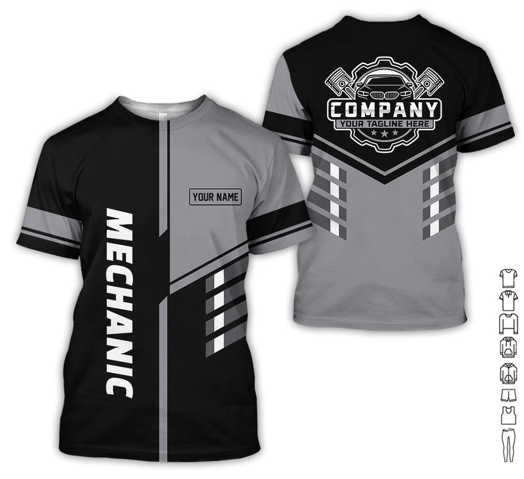 Personalized Work Shirt for Mechanics, Grey 3D Printed Uniform for Men, Perfect Gift for Car Lovers and Garage Workers