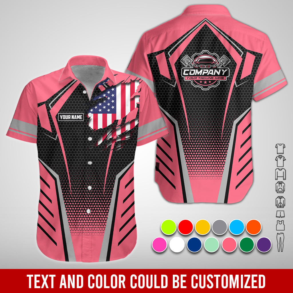 Custom Mechanic Shirt with Name, Neon Pink Garage Uniform, Gift for Car Guys & Technicians, Comfortable Daily Fit, Perfect Garage Apparel