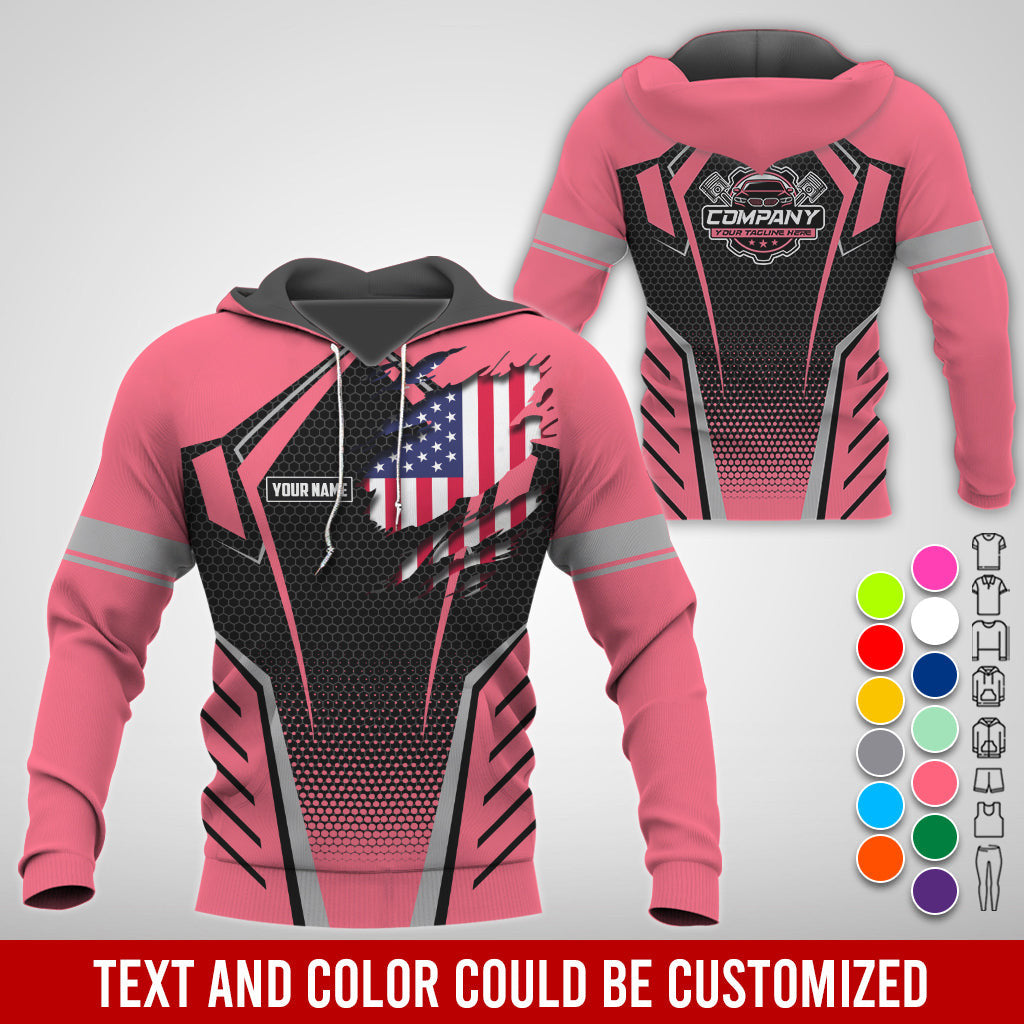 Custom Mechanic Shirt with Name, Neon Pink Garage Uniform, Gift for Car Guys & Technicians, Comfortable Daily Fit, Perfect Garage Apparel