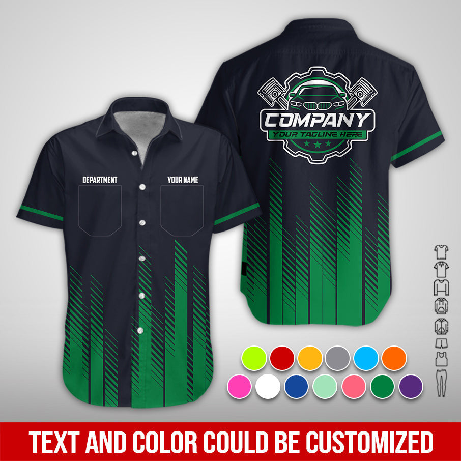 Personalized Mechanic Shirt in Green, 3D Printed Pocket Mechanic Shirt, Custom Name Work Shirt for Car Repair Technicians, Great Gift for Men