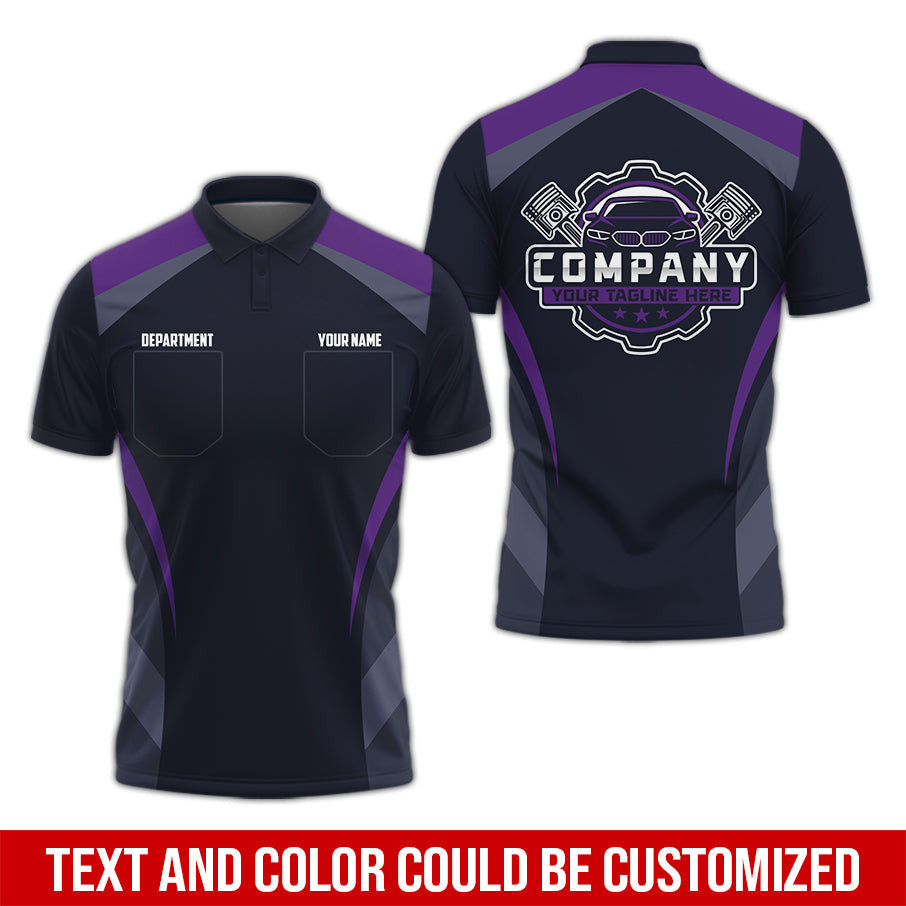Custom Name Mechanic Shirt, Unisex Purple Crew Shirt for Automotive Workers, Perfect Gift for Him, 3D Printed Pocket Shirt