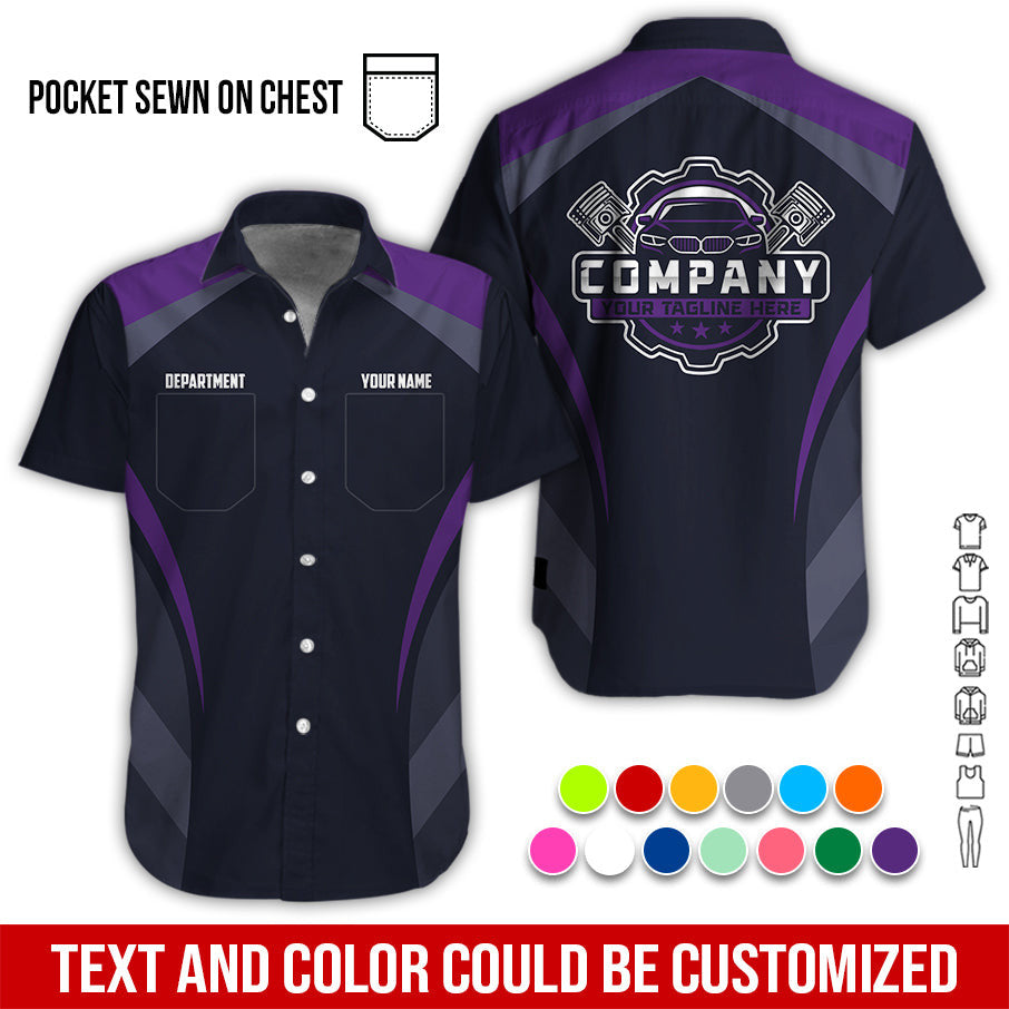 Custom Name Mechanic Shirt, Unisex Purple Crew Shirt for Automotive Workers, Perfect Gift for Him, 3D Printed Pocket Shirt