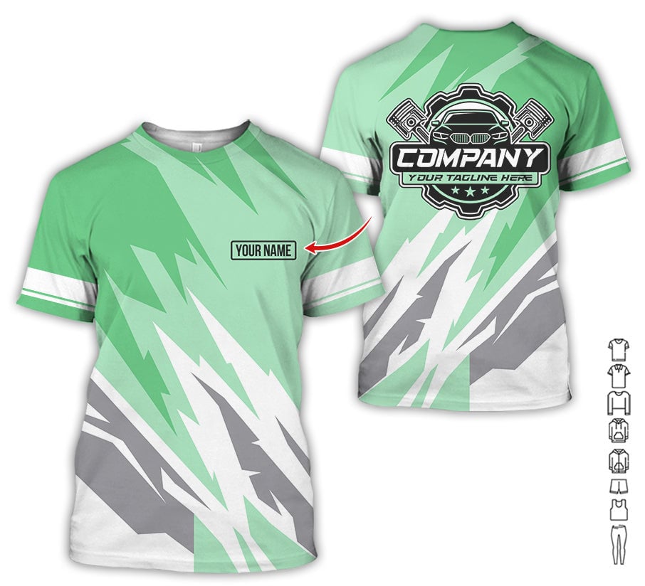 Custom Printed Mechanic Shirt, Great Gift for Husband, Seafoam Color, Comfortable Daily Fit, Size S to 5XL