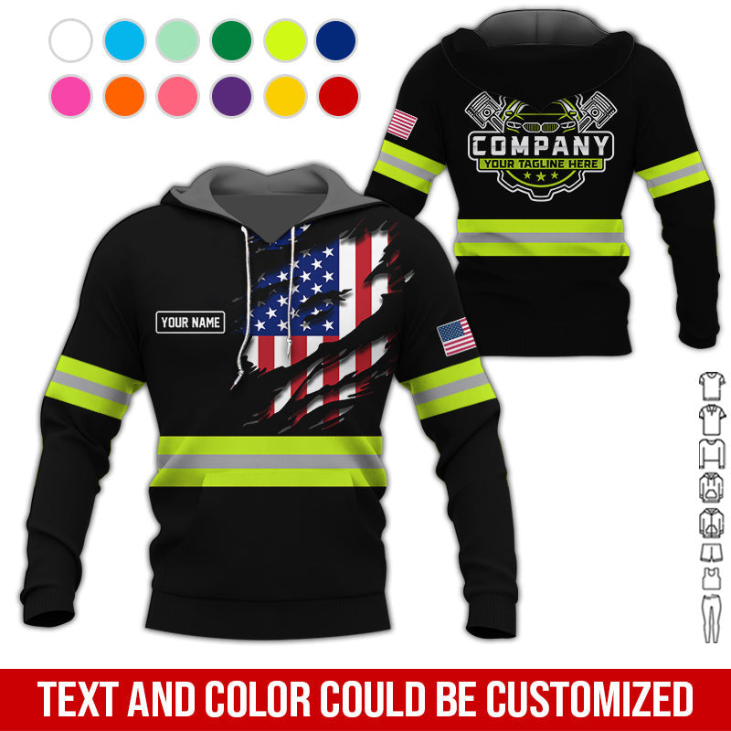 Personalized Auto Technician Shirt in Yellow Green, Custom Name Printed, Gift for Boyfriend, Husband, or Dad Who Loves Working on Cars