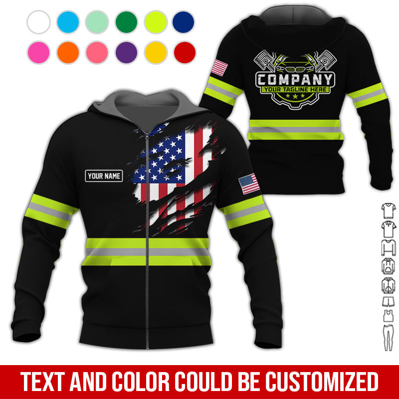 Personalized Auto Technician Shirt in Yellow Green, Custom Name Printed, Gift for Boyfriend, Husband, or Dad Who Loves Working on Cars