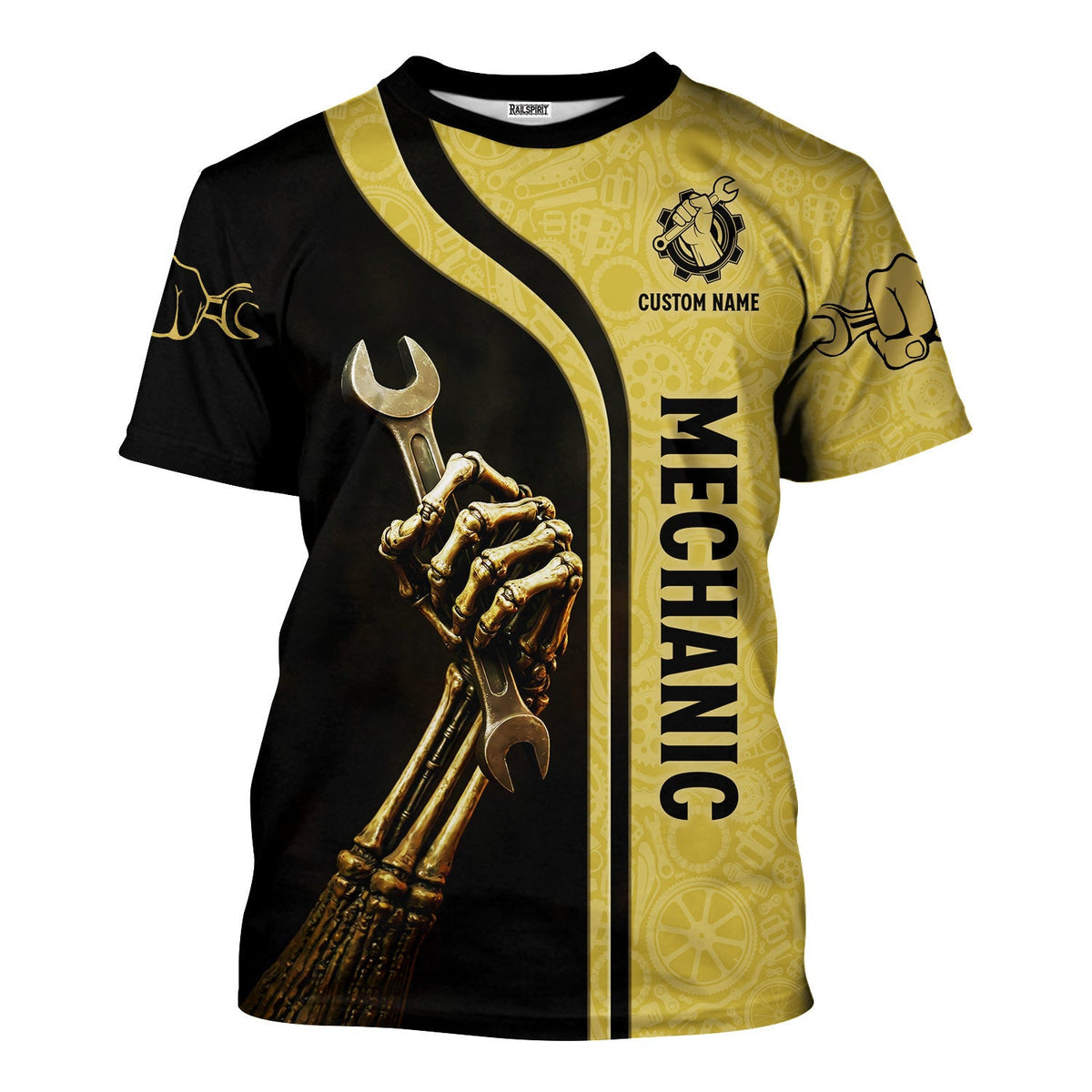Personalized T-Shirt Mechanic Retired And Rebuilt Body Contains Aftermarket Parts Bony Hand Design Shirt