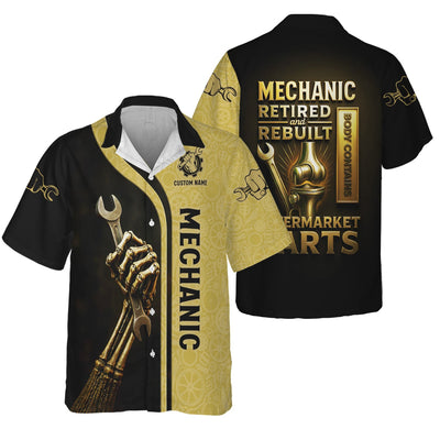 Personalized T-Shirt Mechanic Retired And Rebuilt Body Contains Aftermarket Parts Bony Hand Design Shirt