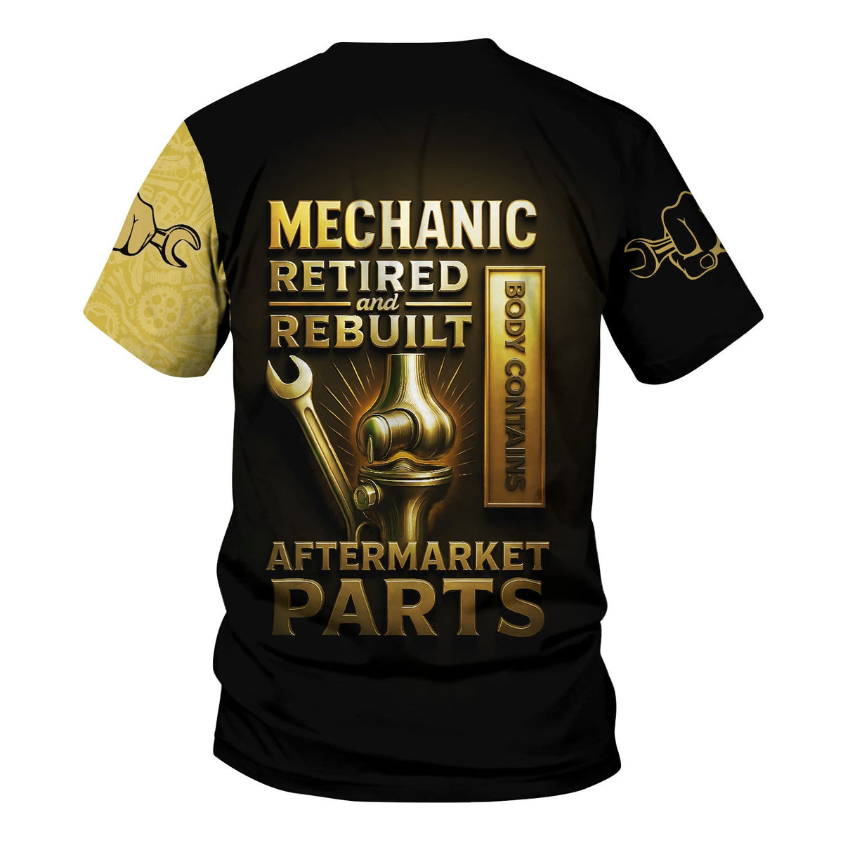 Personalized T-Shirt Mechanic Retired And Rebuilt Body Contains Aftermarket Parts Bony Hand Design Shirt