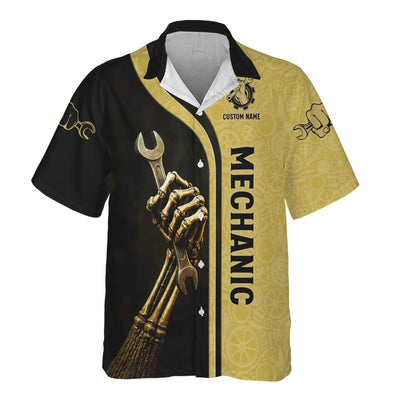 Personalized T-Shirt Mechanic Retired And Rebuilt Body Contains Aftermarket Parts Bony Hand Design Shirt