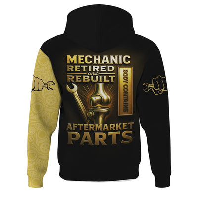 Personalized T-Shirt Mechanic Retired And Rebuilt Body Contains Aftermarket Parts Bony Hand Design Shirt