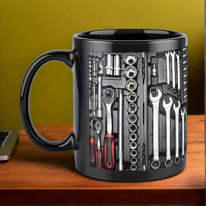 Ceramic Mechanic Mug, Socket & Spanner Print,  Ideal Mechanic Gift for Men on Fathers Day or Birthday