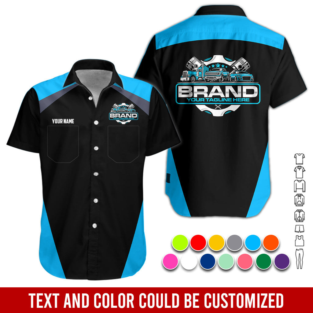 Personalized Mechanic Uniform for Men, 3D Printed Pocket Shirt for Auto Technicians, Blue Color, Great Gift for Car Guys