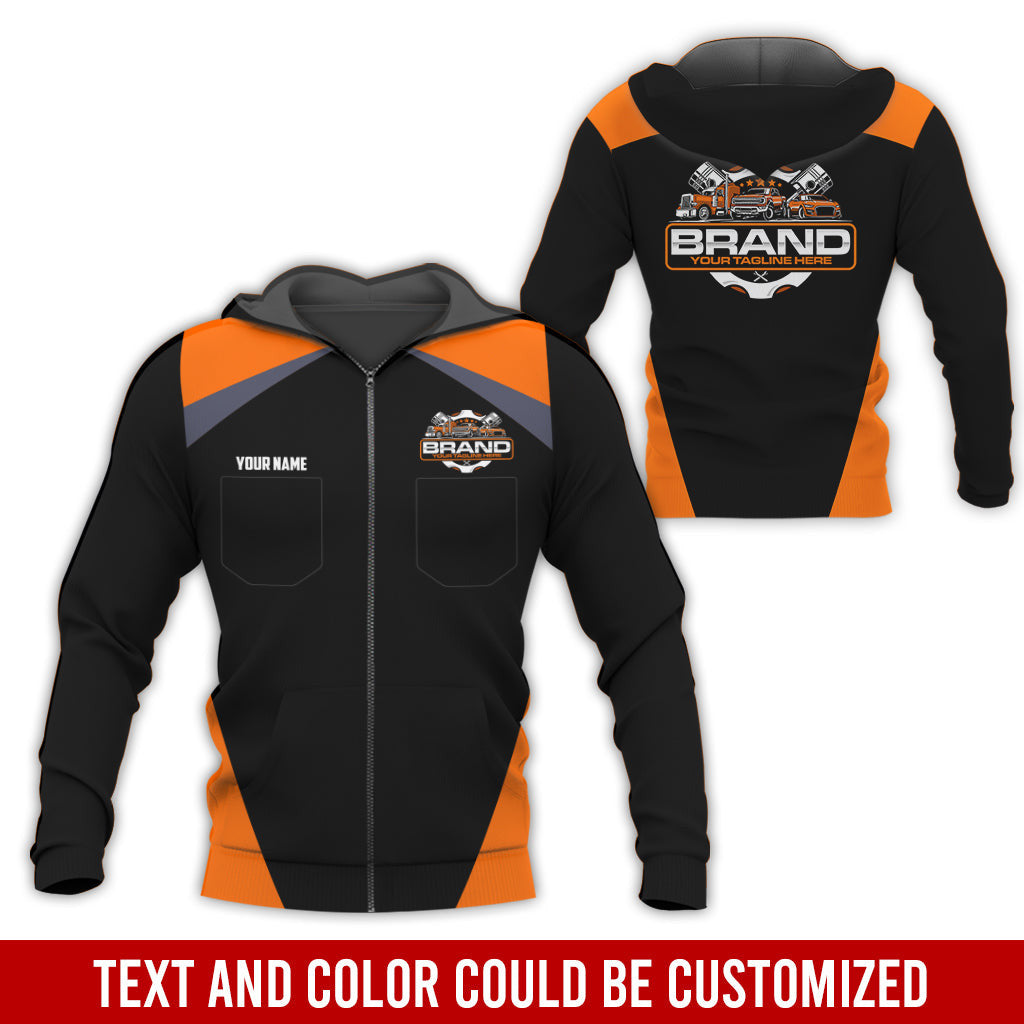 Personalized Mechanic Uniform for Men, 3D Printed Pocket Shirt for Auto Technicians, Orange Color, Great Gift for Car Guys