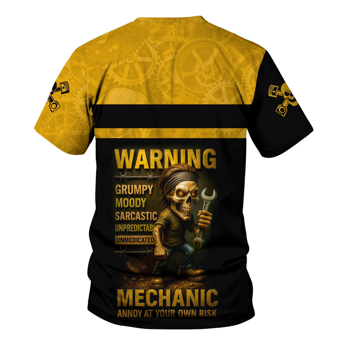 Personalized T-Shirt Warning Grumpy Moody Sarcastic Unpredictable Unmedicated Mechanic Annoy At Your Own Risk Shirt