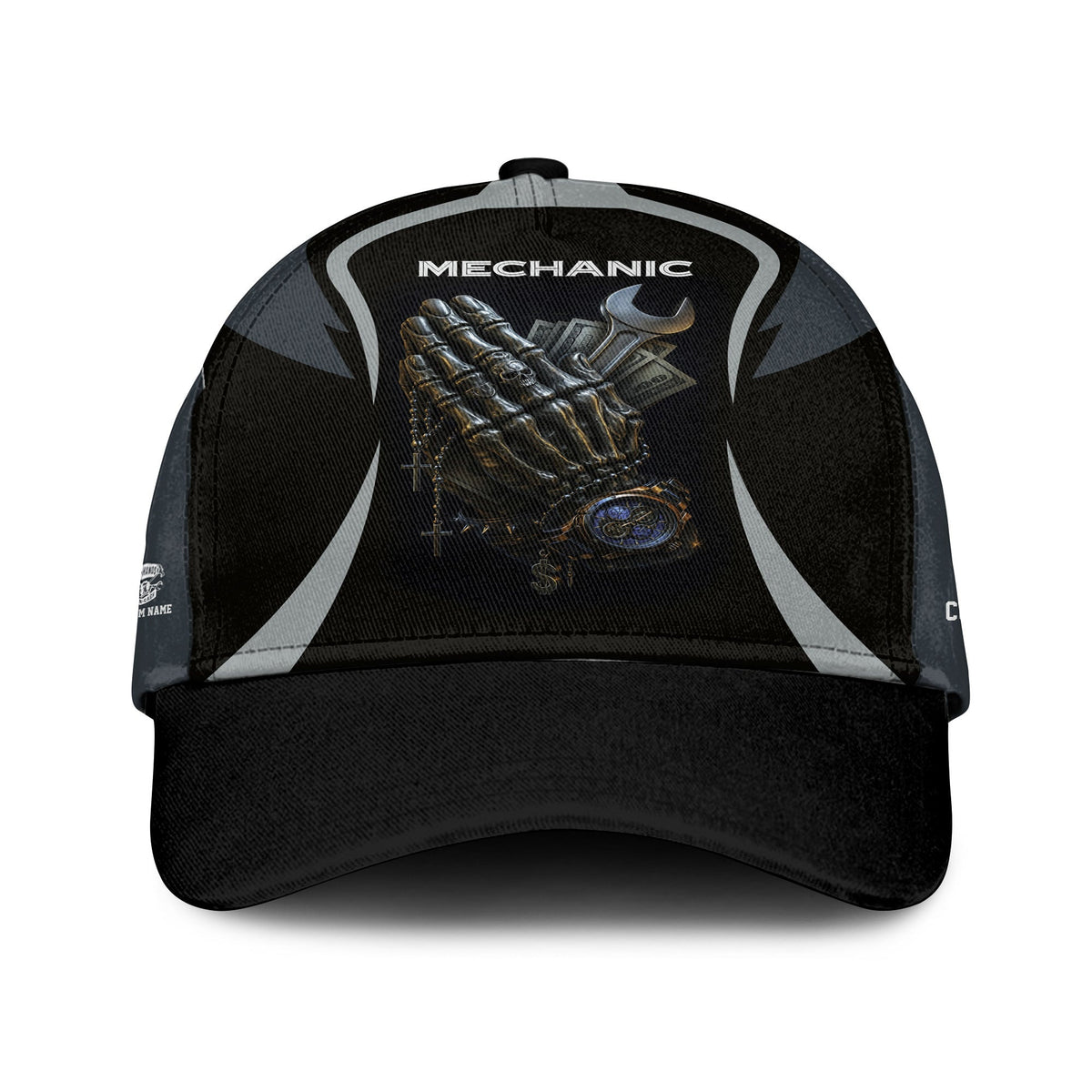 Personalized Classic Cap Just Wait Until You Hire A Bad Mechanic Skull Praying Hand Design Cap For Mechanics