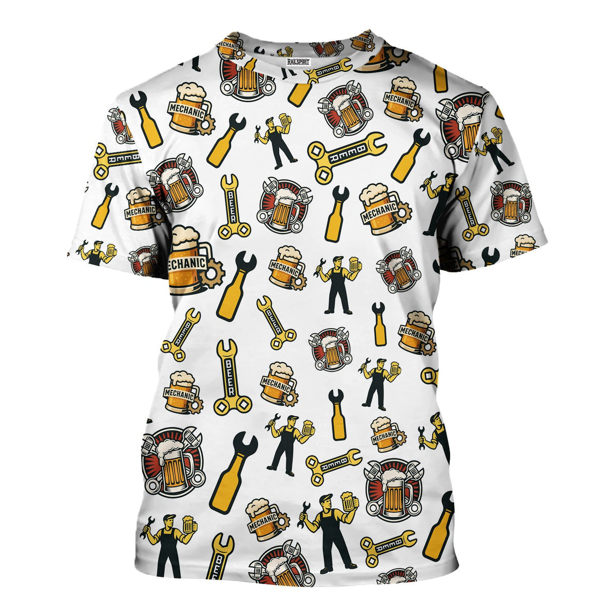 Mechanic T-Shirt Beer and Wrench Funny Pattern Design Shirt Mechanic Gift For Men