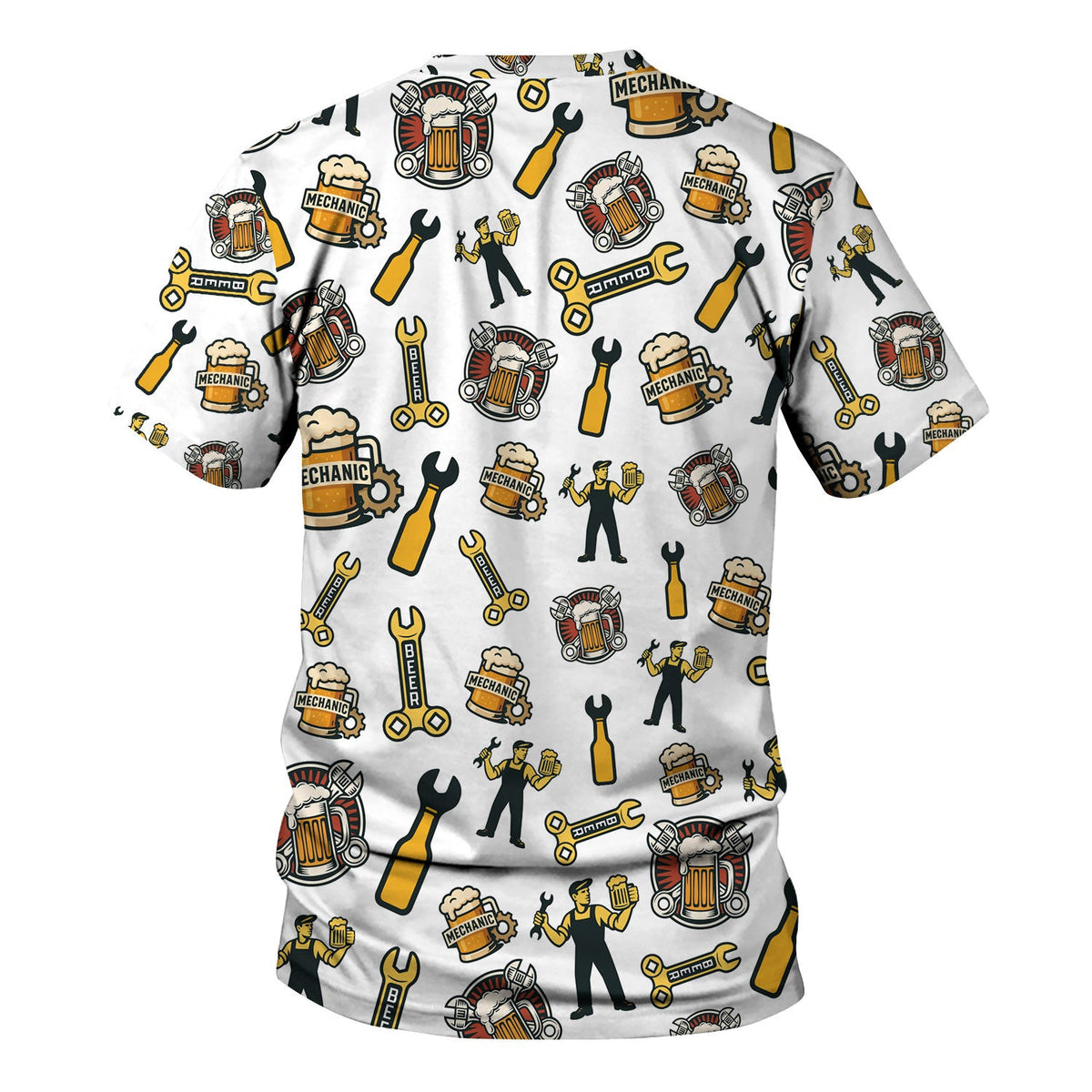 Mechanic T-Shirt Beer and Wrench Funny Pattern Design Shirt Mechanic Gift For Men